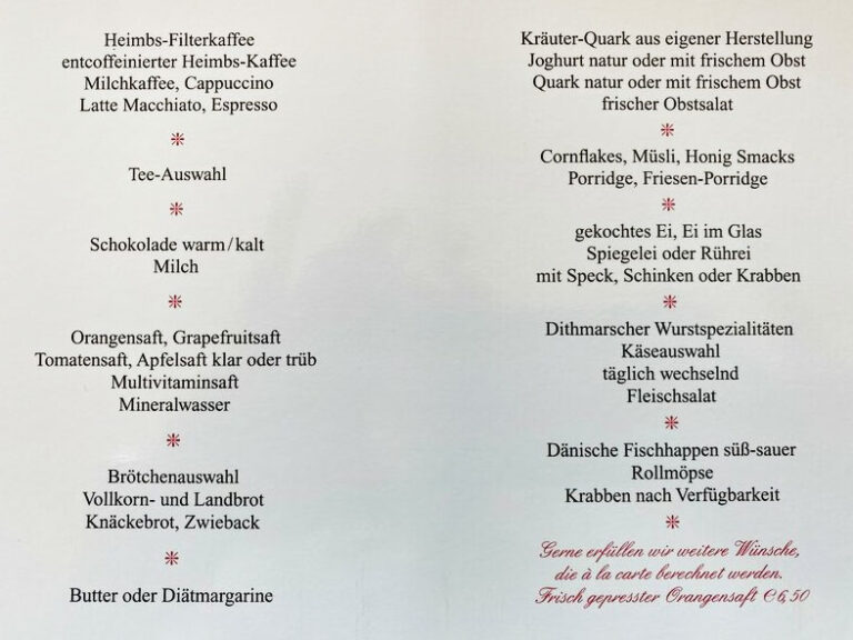 Frühstückskarte